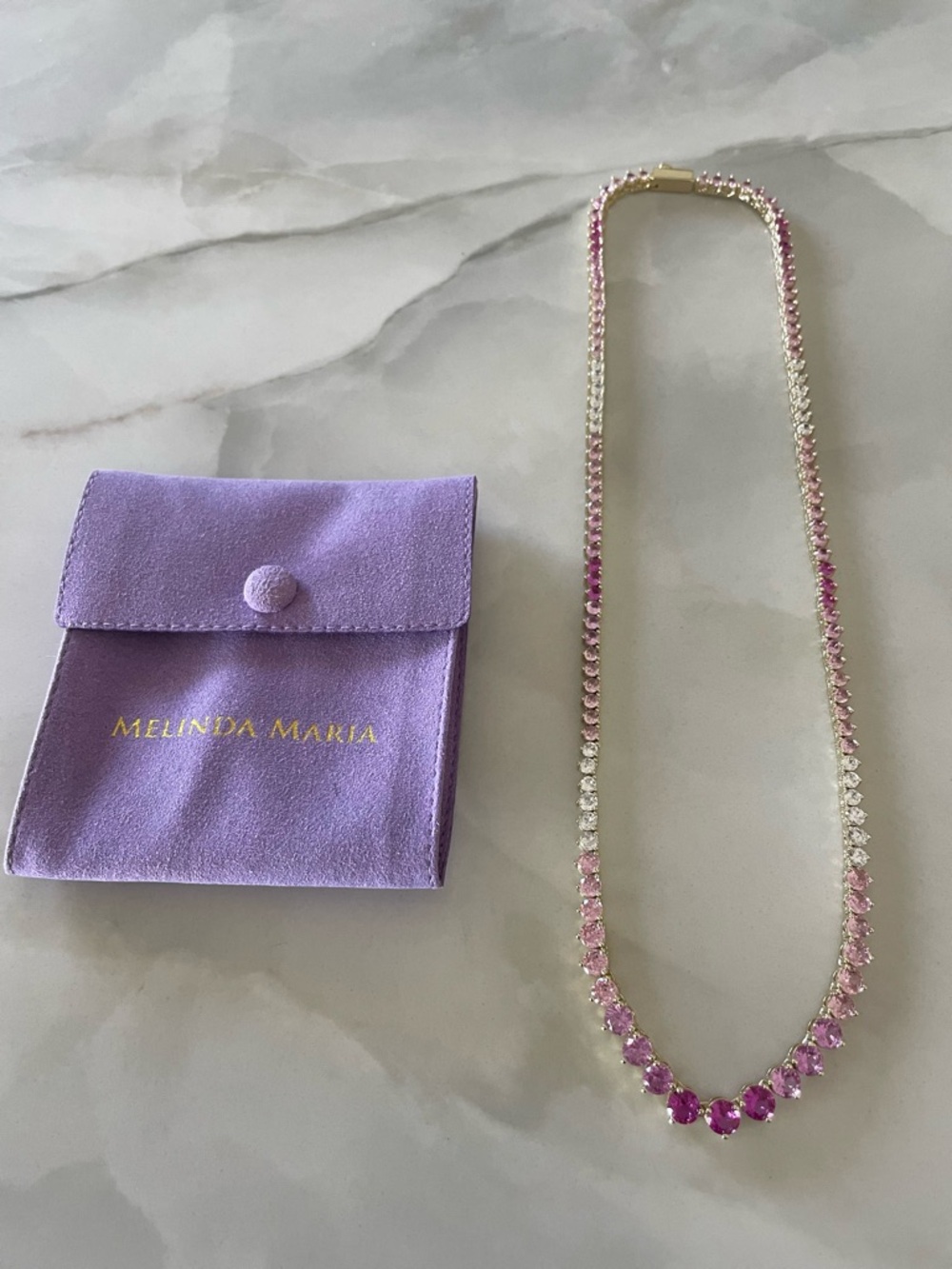 NWT Melinda Maria Gold “Not Your Basic Graduated Ombré Tennis Necklace” - Picture 2 of 8